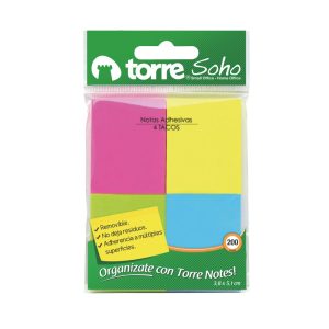 Notas Adhesivas Neón 4 Colores 5.1x3.8cm 200 Hj Torre