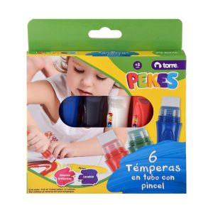 Témpera en Tubo y Pincel Pekes 6 Colores Torre