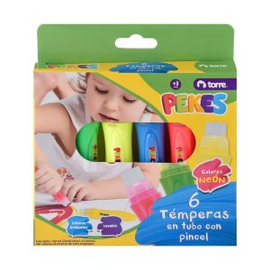 Témpera en Tubo y Pincel Neón Pekes 6 Colores Torre