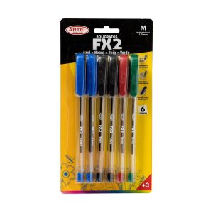 Set 6 Bolígrafos FX2 1.0mm (Az-Ng-Rj-Vd) Artel