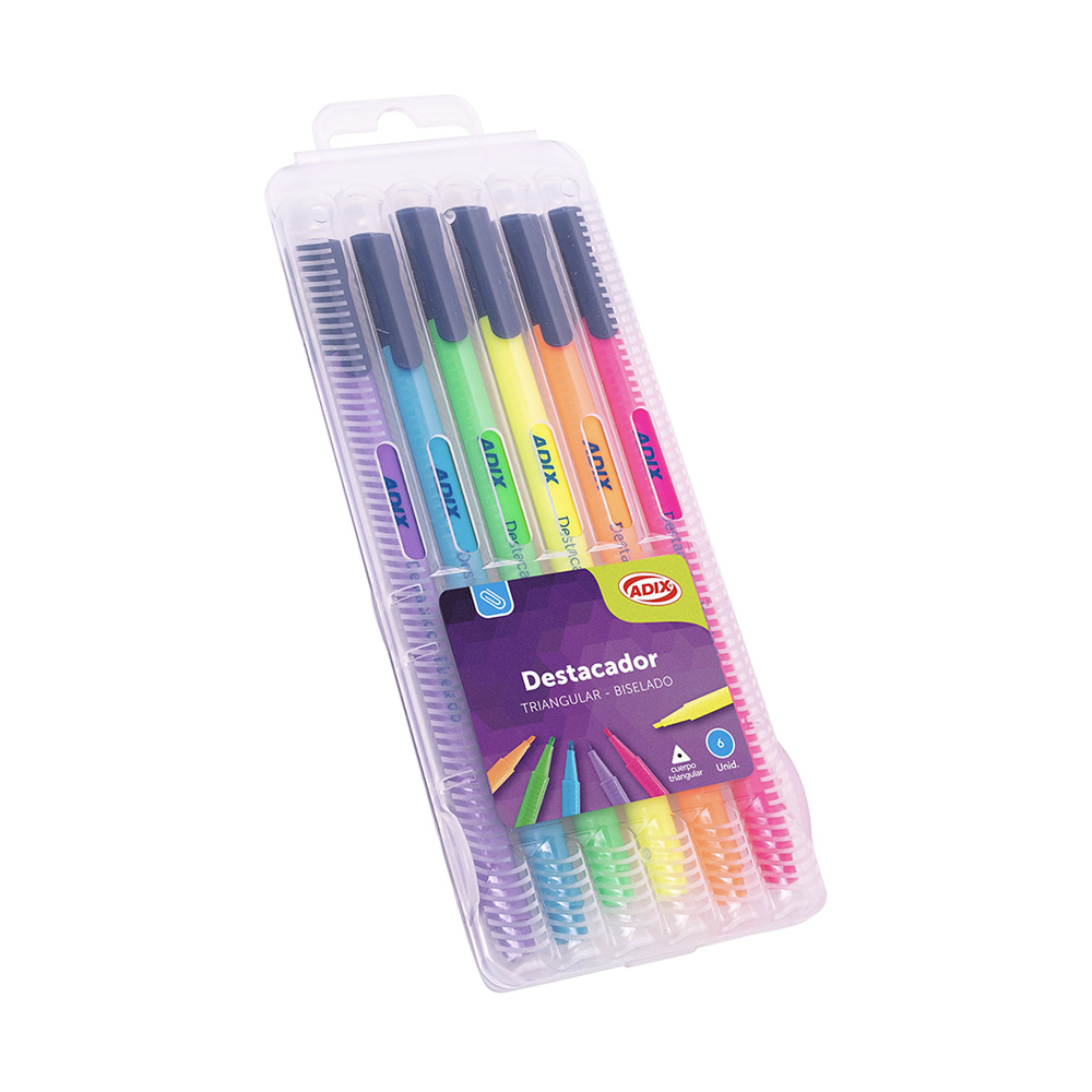 Resaltador c/Caja Plástica 6 Colores Adix