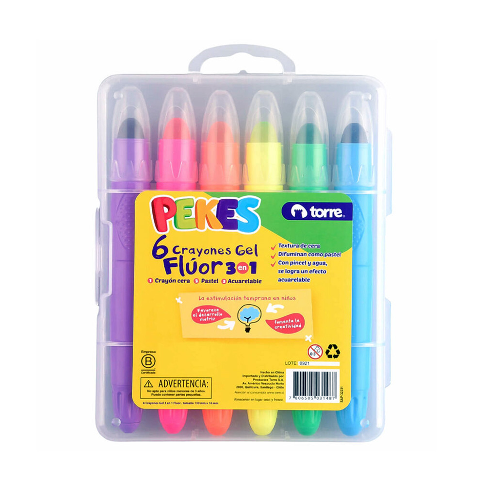 Crayones Gel 3 En 1 Flúor Pekes 6 uds Torre - Imagen 3