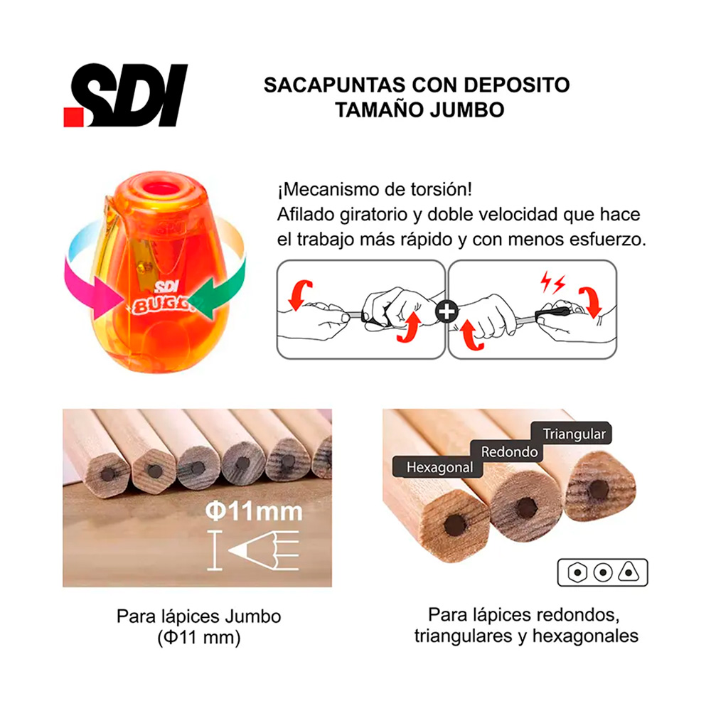 Sacapuntas Jumbo Buggy con Depósito Punta 11mm Surtido Sdi - Imagen 4
