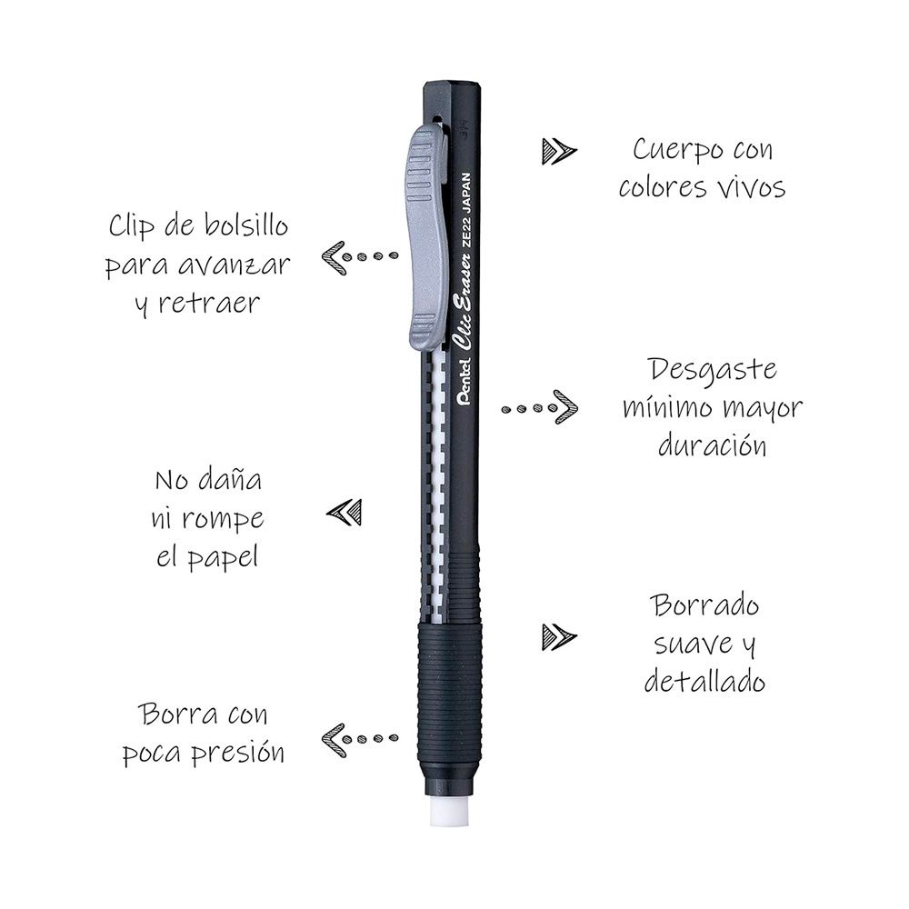 Portagoma Borrador Click Eraser Grip Pentel - Imagen 4