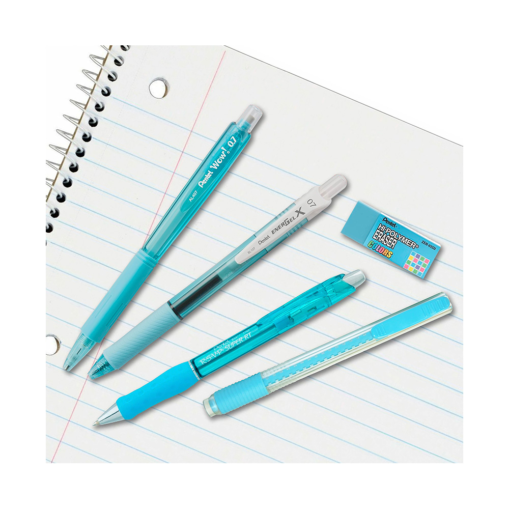 Set Escritura Color Shadow Writing 0.7mm 5 Piezas Celeste Pentel - Imagen 2